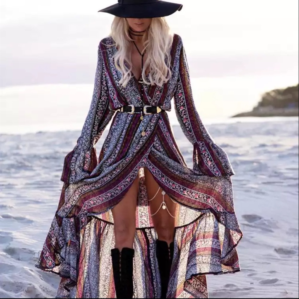 NEW Bohemian Print Maxi Wrap Dress